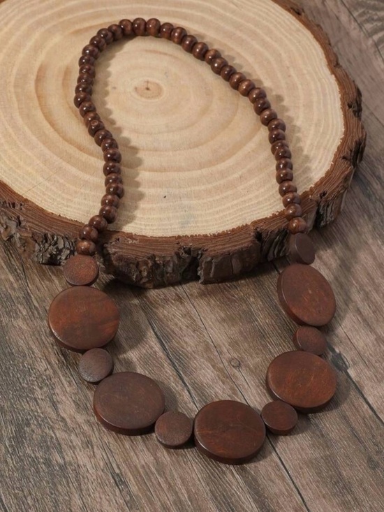unbranded Jewelry - Rust Brown Wooden Disc Bead Necklace